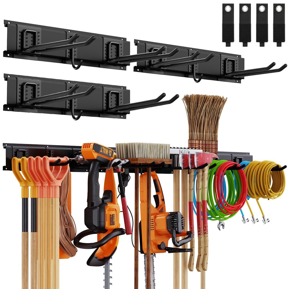 48-Inch Heavy Duty Wall Mount Garage Organizer with 16PCS Garden Tool Hooks