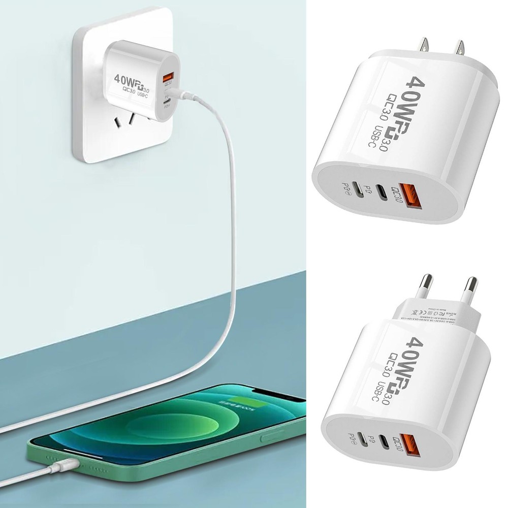 40W 2-Port USB-C Fast Charger for iPhone 13 Pro Max