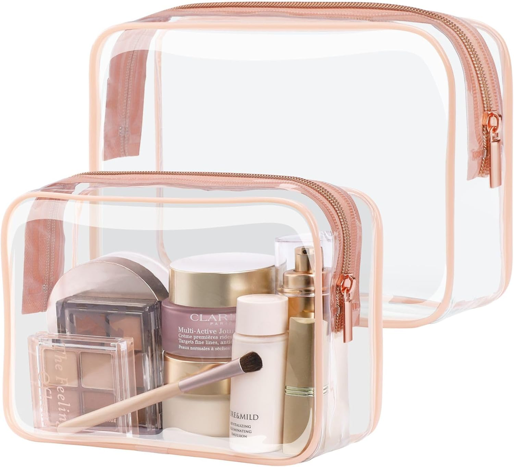TSA Approved Clear Quart Size Toiletry Bag for Travel Makeup Essentials  