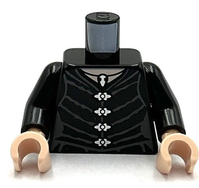 Lego New Minifig Black Torso Female Robe w/ Dark Bluish Gray Lines Clasps Part