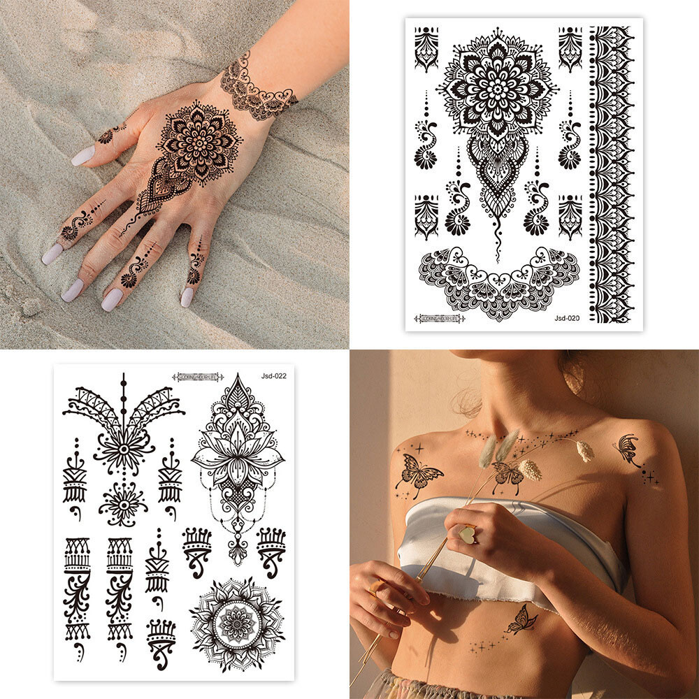 Waterproof Temporary Black Tattoo Sticker Boho Flower Design Decal Body Art η