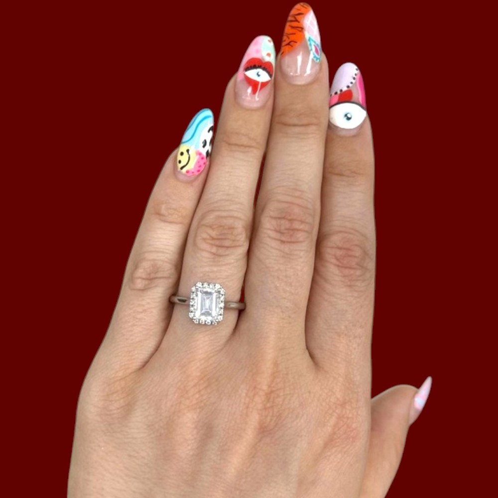 Elegant 14k White Gold Diamond Ring IGI Lab Grown E F VVS2 Emerald Cut 1.21 CT