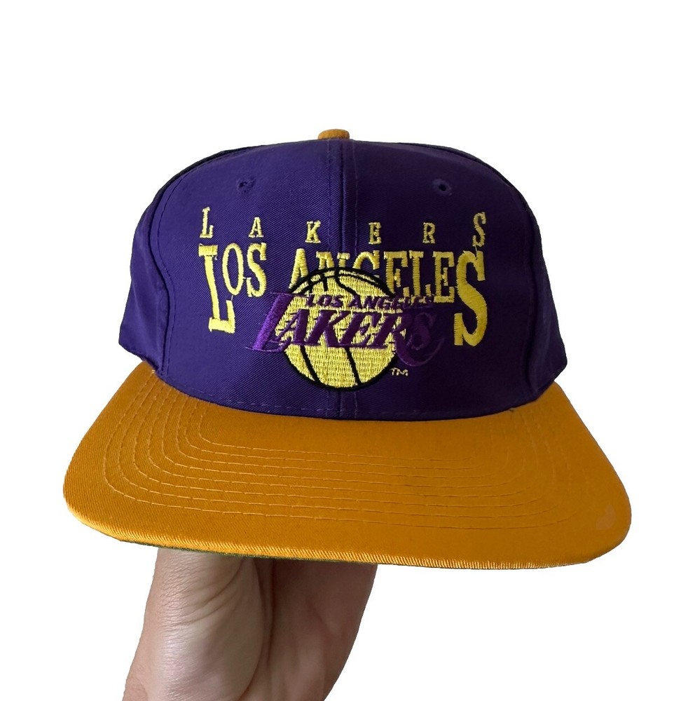 Nwot Vintage 90s Los Angeles Lakers Black SnapBack Hat Cap Signatures AJD RARE
