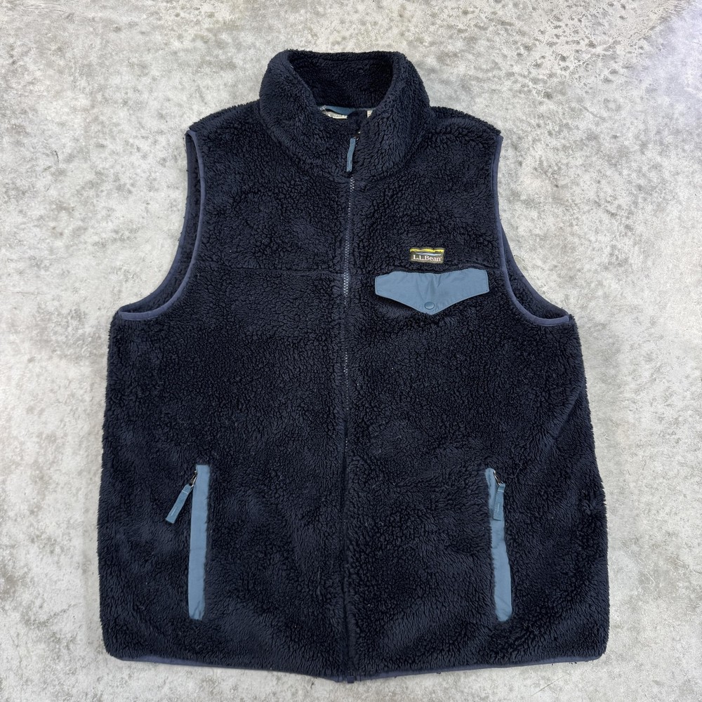 LL Bean Fleece Vest Mens Large Sherpa Full Zip Outdoors Pockets Warm L.L.Bean