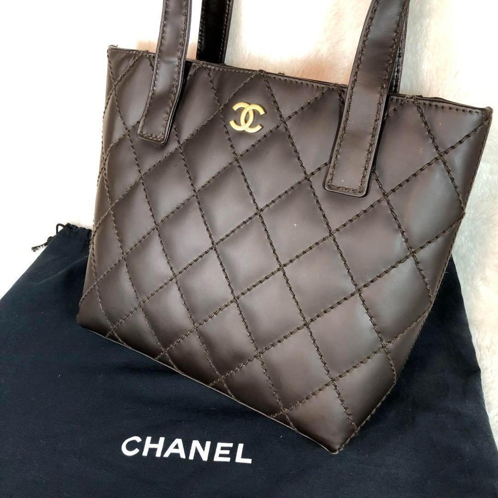 Chanel Wild Stitch Brown Leather Tote Bag Handbag