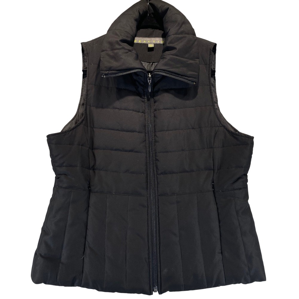 Kenneth Cole Reaction Black Quilted Puffer Vest Women M Medium Full Zip Collar-image