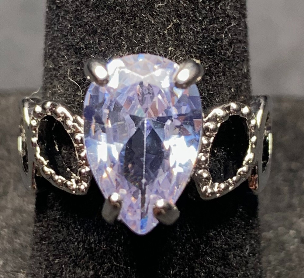 Vintage Antique Silver Tone Rhinestone CZ Ring - Size 6