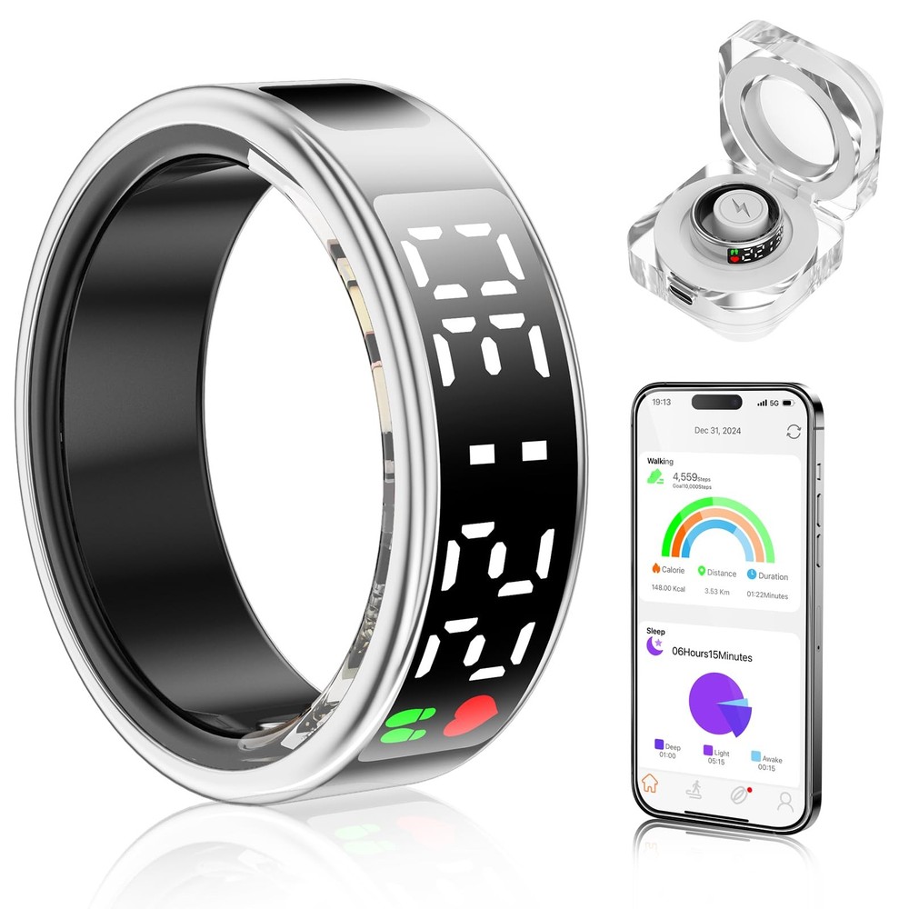 Smart Ring Health Tracker with Display Screen & Touch Button, Bluetooth Conne...