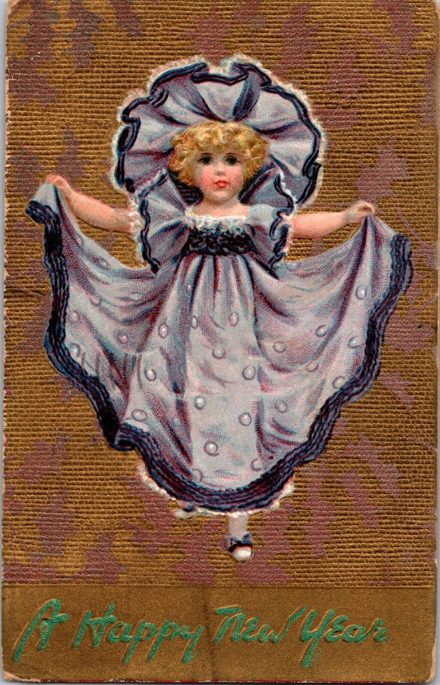 Tuck Antique Victorian Postcard Blonde Girl Purple Dress Big Bonnet 139-image