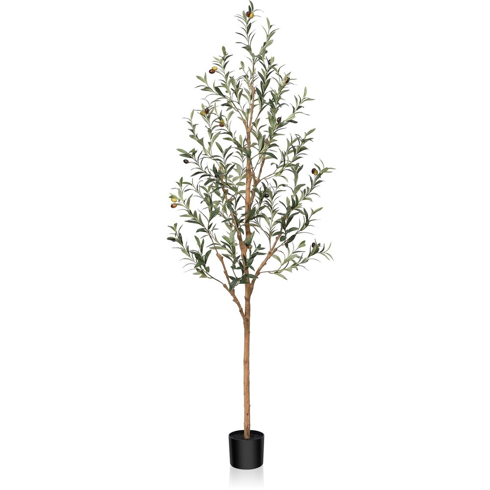 6FT Artificial Olive Tree with Natural Wood Trunk and Silk Leaves