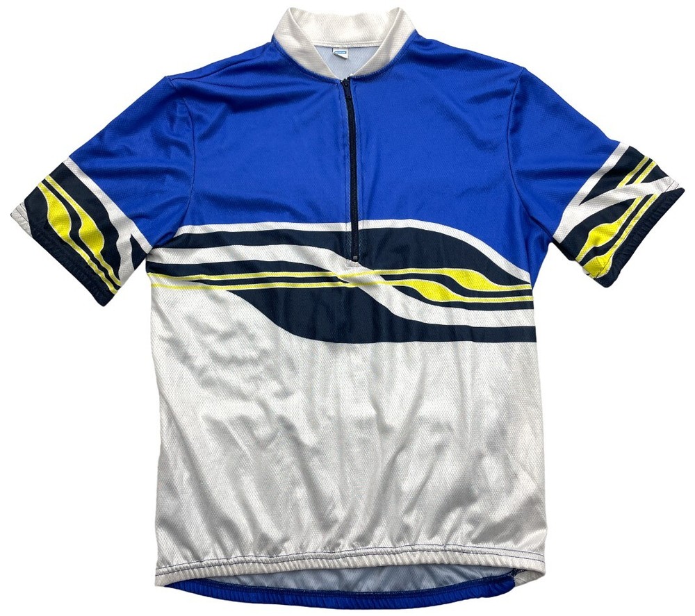 Decathlon Vintage France Made Blue Abstract Cycling Bike Jersey Men's XL