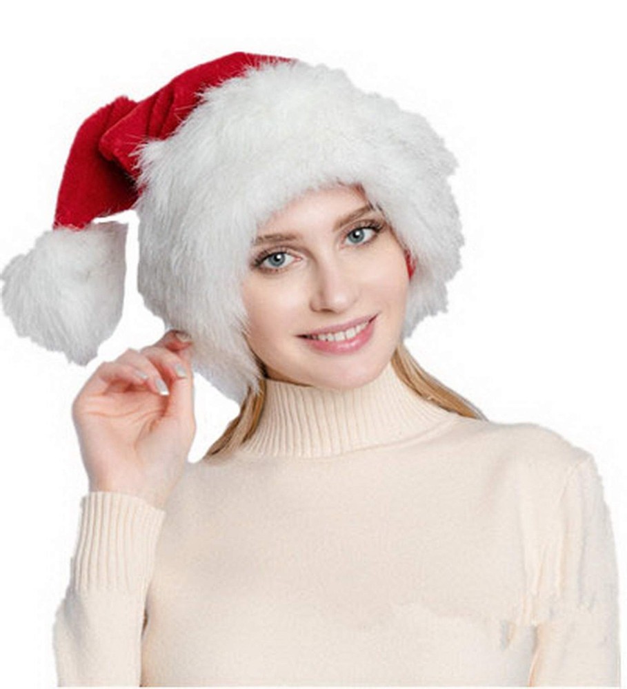 Deluxe Thick Faux Fur Santa Hat for Adults Christmas Holiday Party