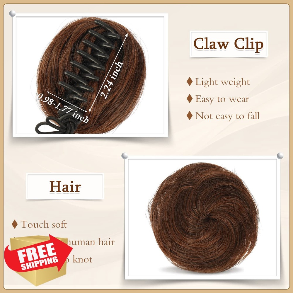 SOFEIYAN 2PCS Mini Claw Clip Hair Bun Cat Ears Synthetic Donut Wig Accessory