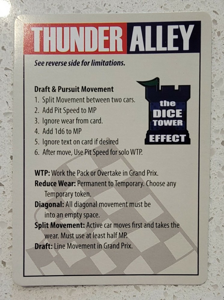 Thunder Alley.Promo Card.The Dice Tower Effect