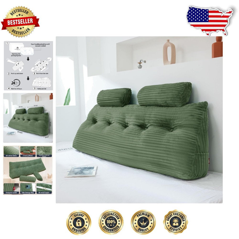 Soft Stylish Queen Headboard Wedge Pillow with Neck Roll Support