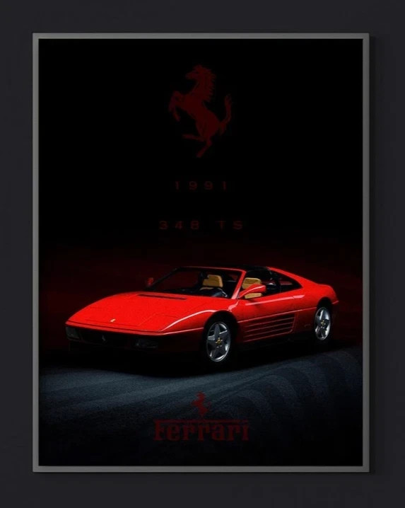 1991 Ferrari 348 TS Poster - Classic Italian Supercar Wall Art Print Decor