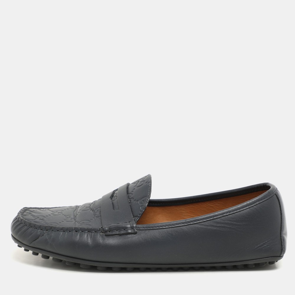 Gucci Blue Guccissima Leather Penny Loafers Men's Size 42 EU