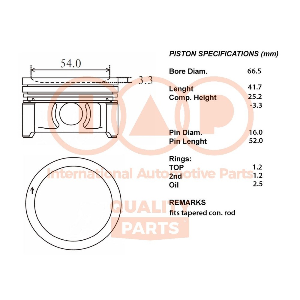IAP QUALITY PARTS Complete Piston Series 100-00104 for SMART-Standard