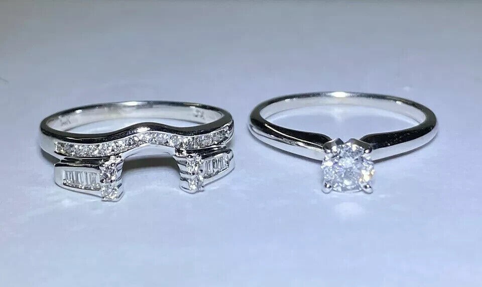 14K White Gold Plated 2Ct Round Cut Simulated Diamond Stunning Bridal Ring Set