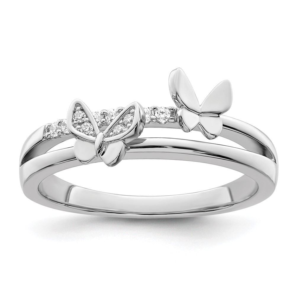 Sterling Silver Rhodium-plated Cubic Zirconia Butterflies Ring Size 8