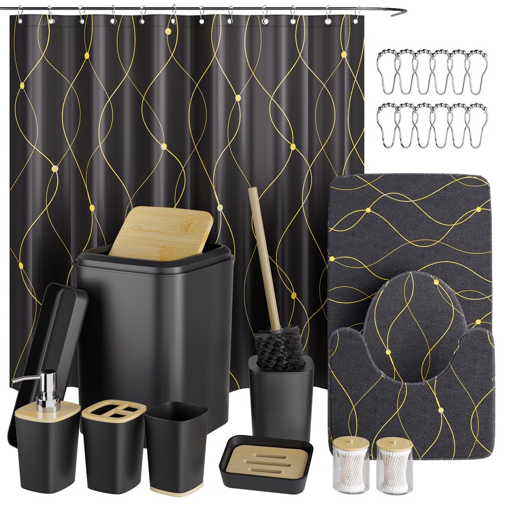 Black and Gold 24-Piece Bathroom Accessories Set