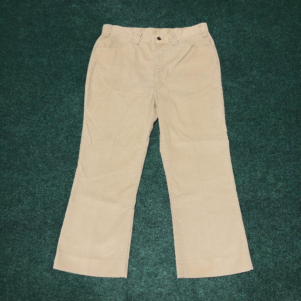 Vintage 70s Levi’s Corduroy Pants Size 36x26 Tan Bell Bottom Flare Big E Hippie