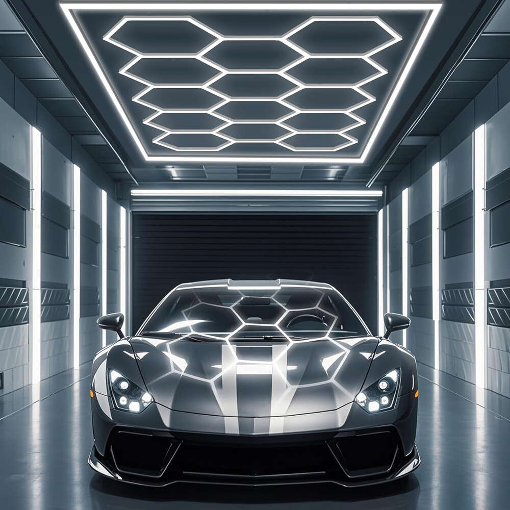 14 Grids Hex Hexagon LED Garage Light Ceiling Lights for Car Detailing Shop, Gym