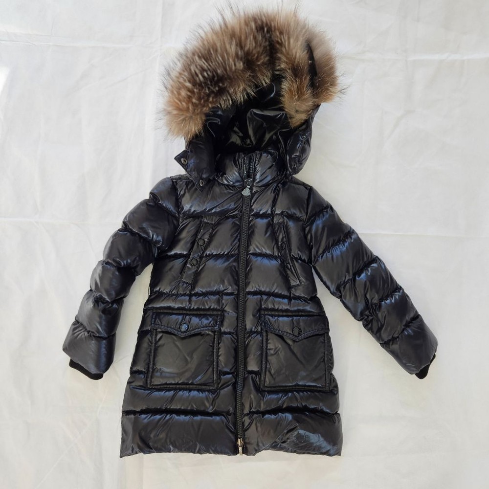 Moncler Black Puffer Fur Hooded Childrens Jacket, 5 years