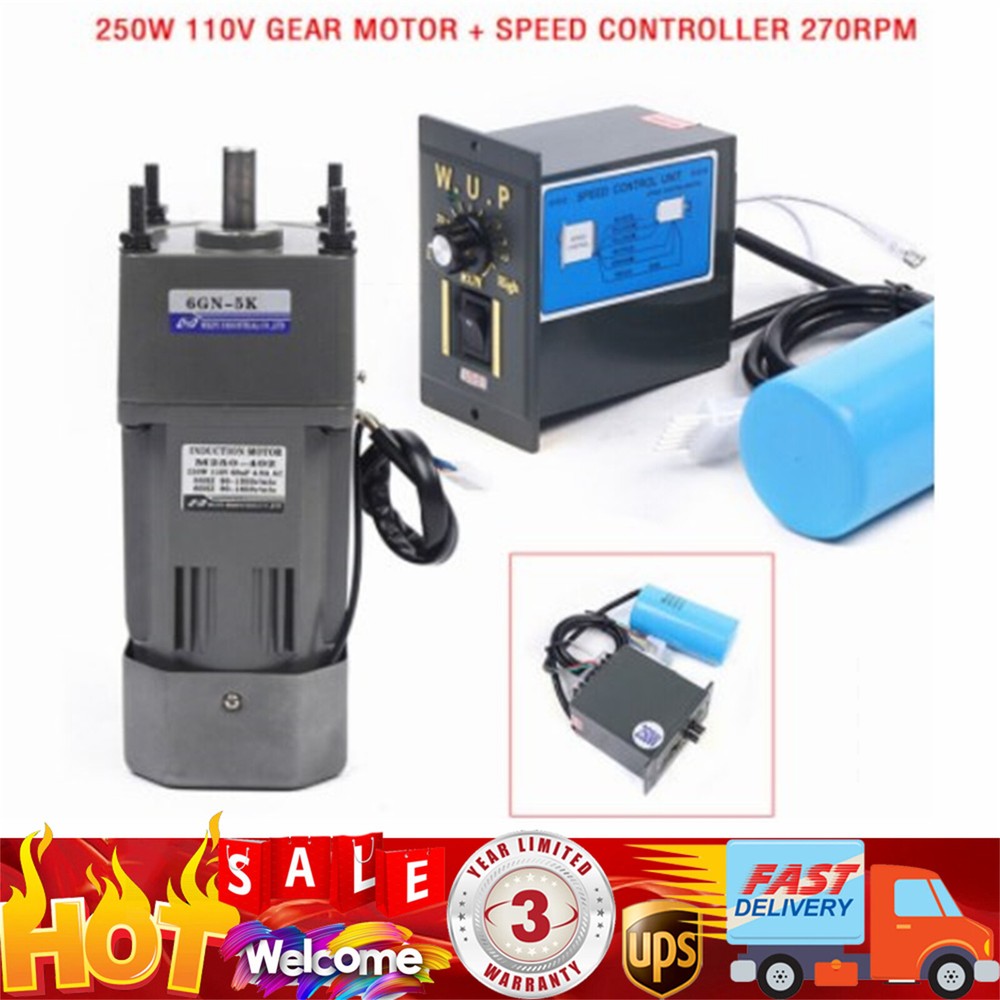 250W 110V AC Gear Reduction Motor Electric+Variable Speed Control Reversible New