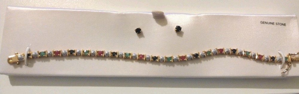 Genuine Stone 18K Gold Over Sterling Silver Bracelet & Stud Earrings Gift Set  