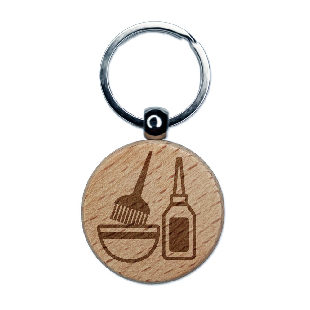 Hair Dye Salon Engraved Wood Round Keychain Tag Charm