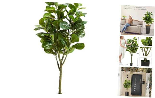 5FT Artificial Fiddle Leaf Fig Tree - 59 Inch Faux Ficus Lyrata Plant