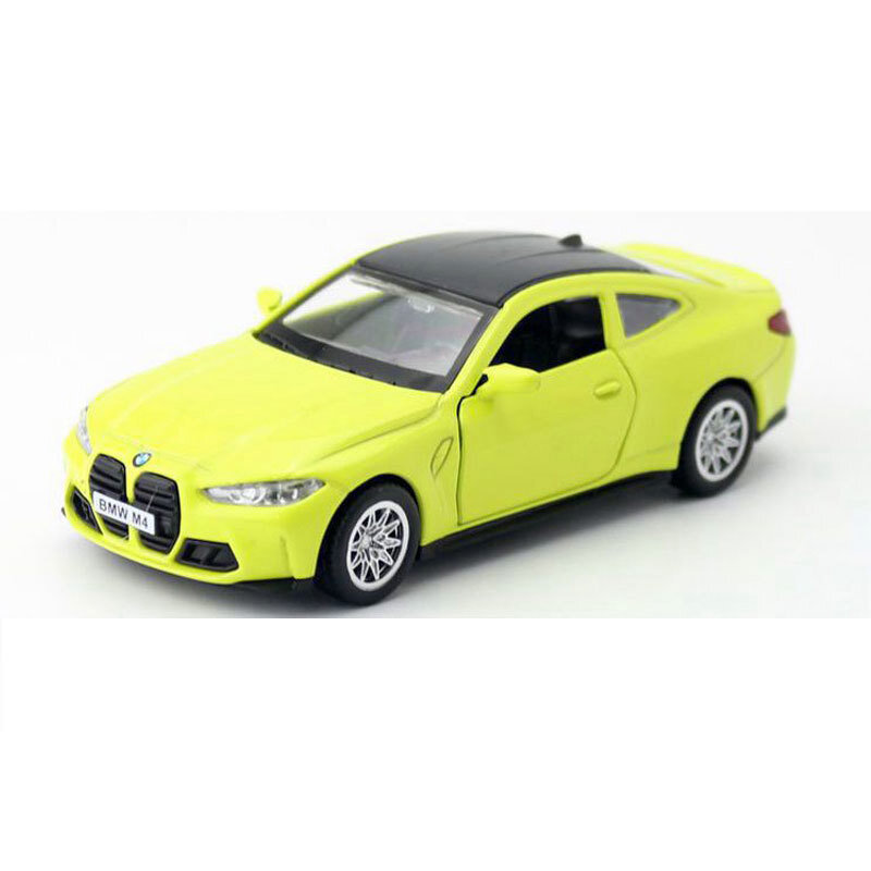 1/42 Scale BMW M4 Diecast Metal Pull Back Toy Car Yellow Kids Gift