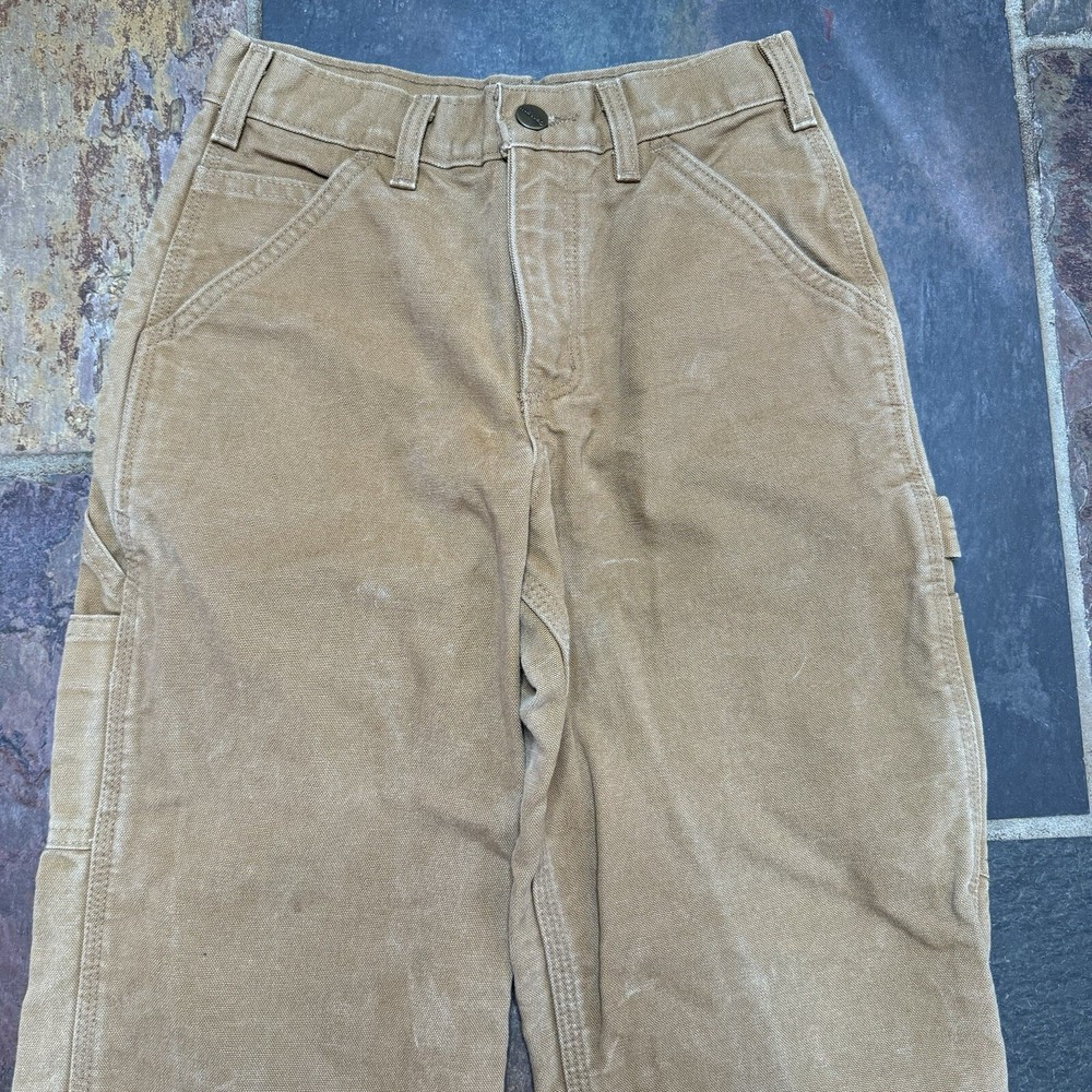 Carhartt Kids Brown Duck Canvas Carpenter Work Pants Flannel Lined 10 Dungaree