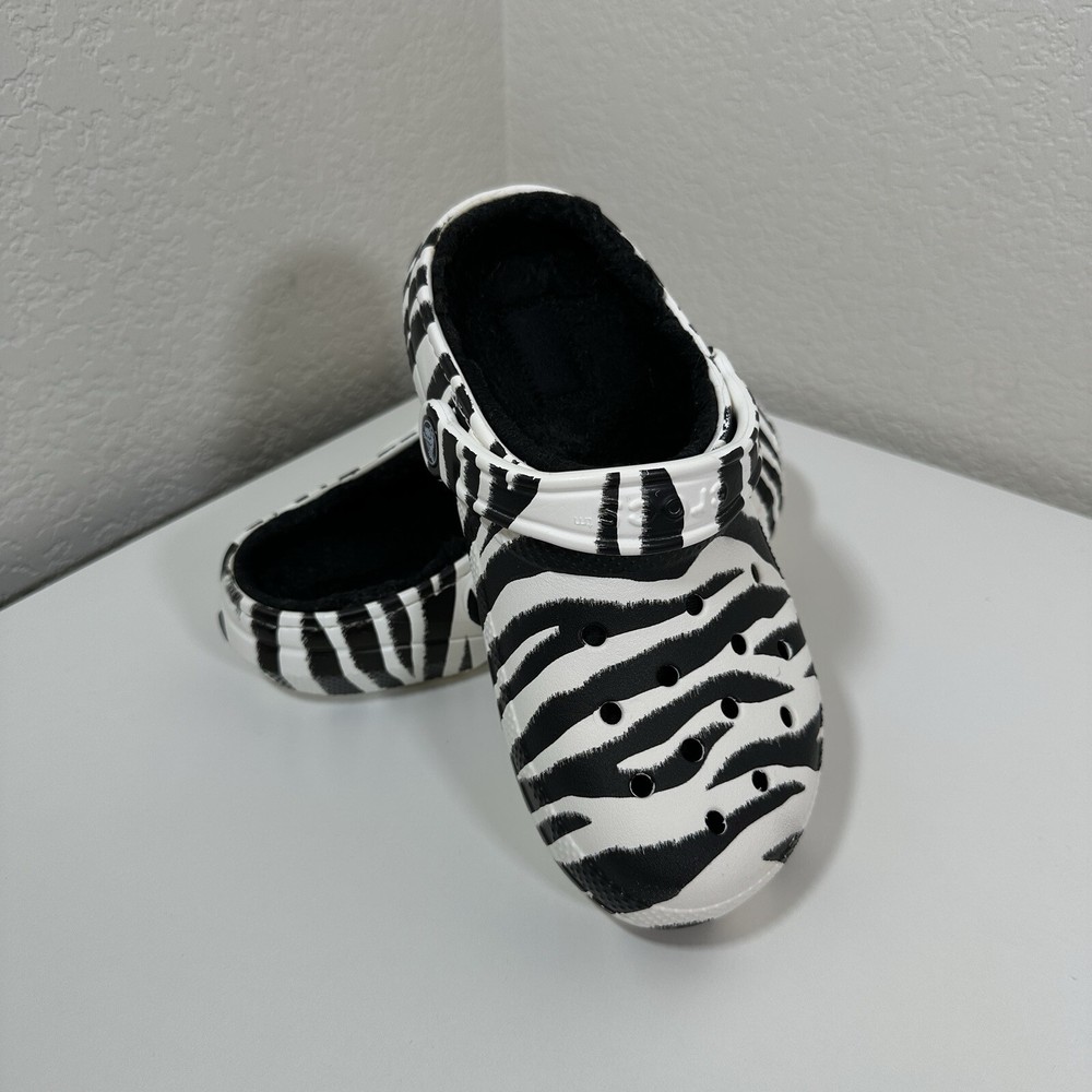 Crocs Classic Clogs Faux Fur Lined Zebra Print Christmas Holiday {M3/W5}