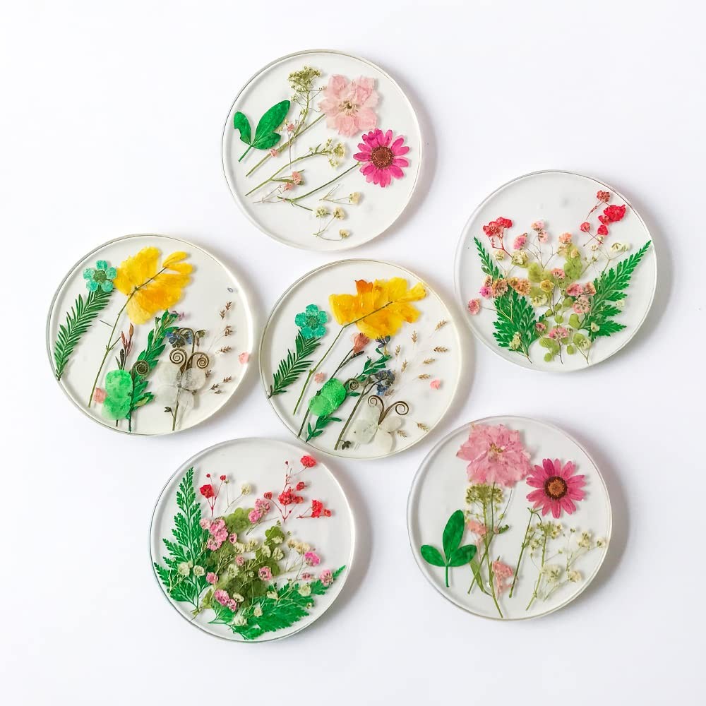 Floral Resin Drink Coasters Handmade Tabletop Protection for Cups