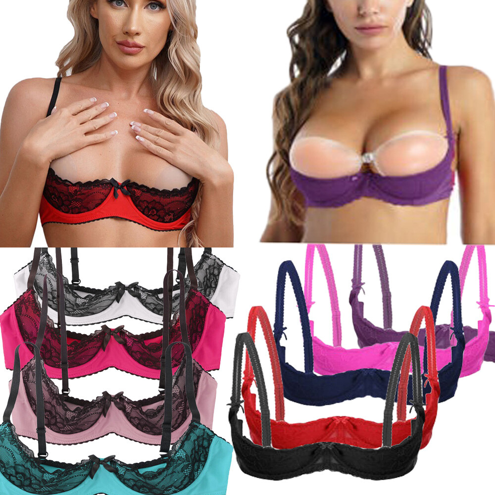 US Women Lace Bowknot Mesh Bra Triangle Crop Tops 1/4 Cup Lingerie Underwired