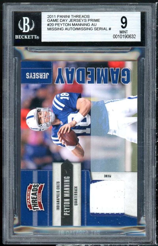 Peyton Manning Card 2011 Panini Threads Game Day Jerseys Prime #20 BGS 9-image