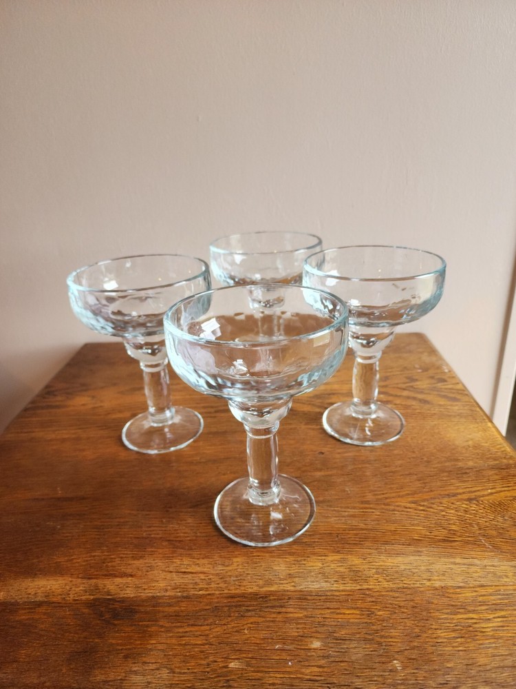 Set of 4 Clear Heavy Hand Blown Yucatan Margarita Glasses 6.5 in Pre-owned