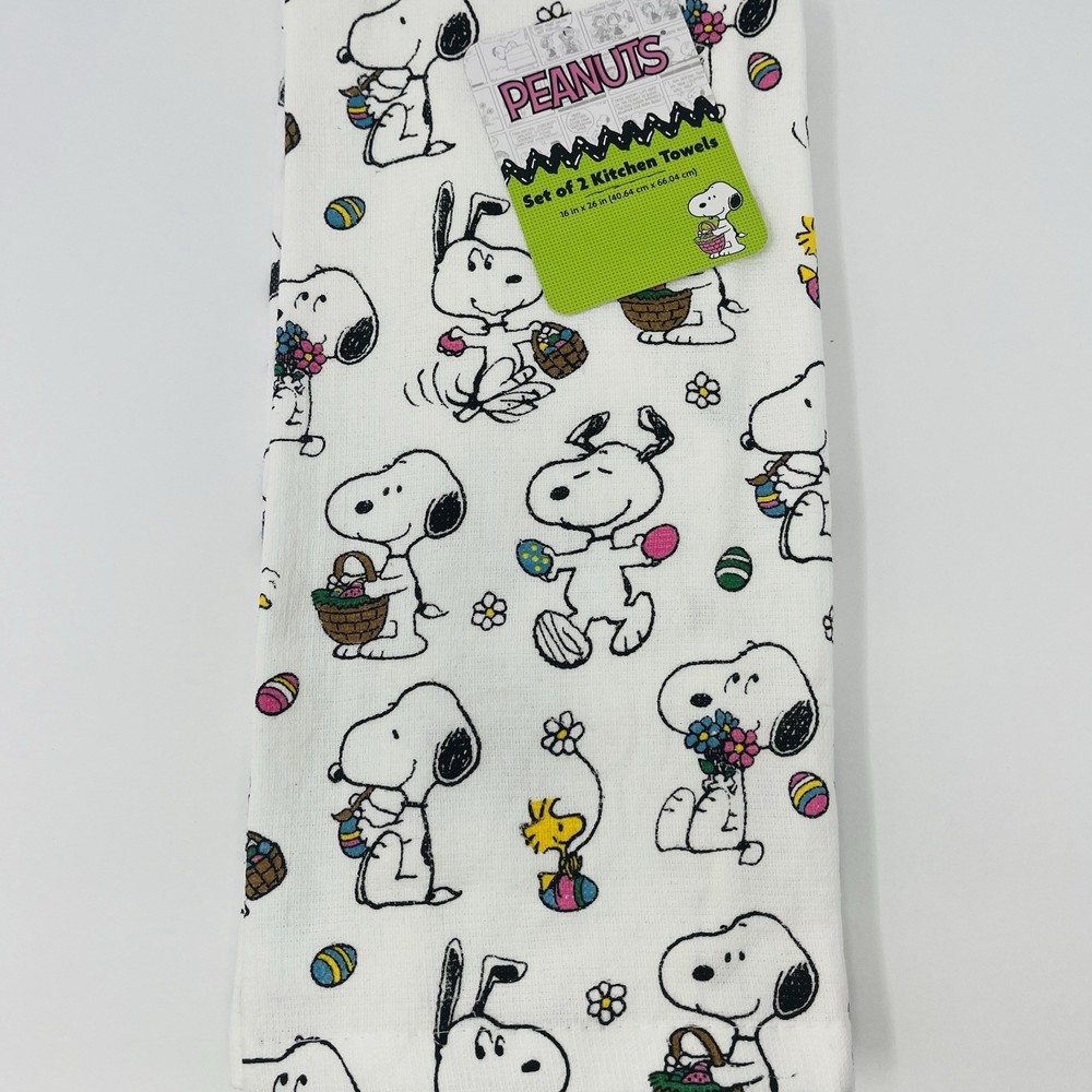 PEANUTS Snoopy 2 Pack Hand Kitchen Towels Easter Basket Eggs Woodstock NEW