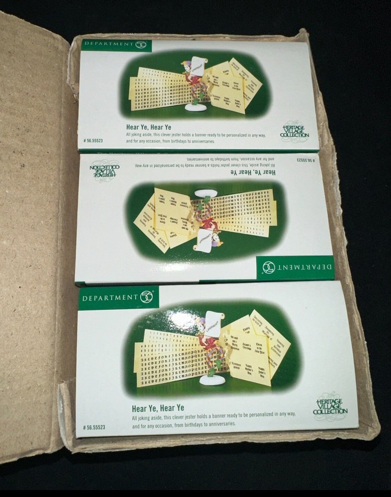 DEPT 56 General Village HERE YE Accessory Box of 3 Mint NOS
