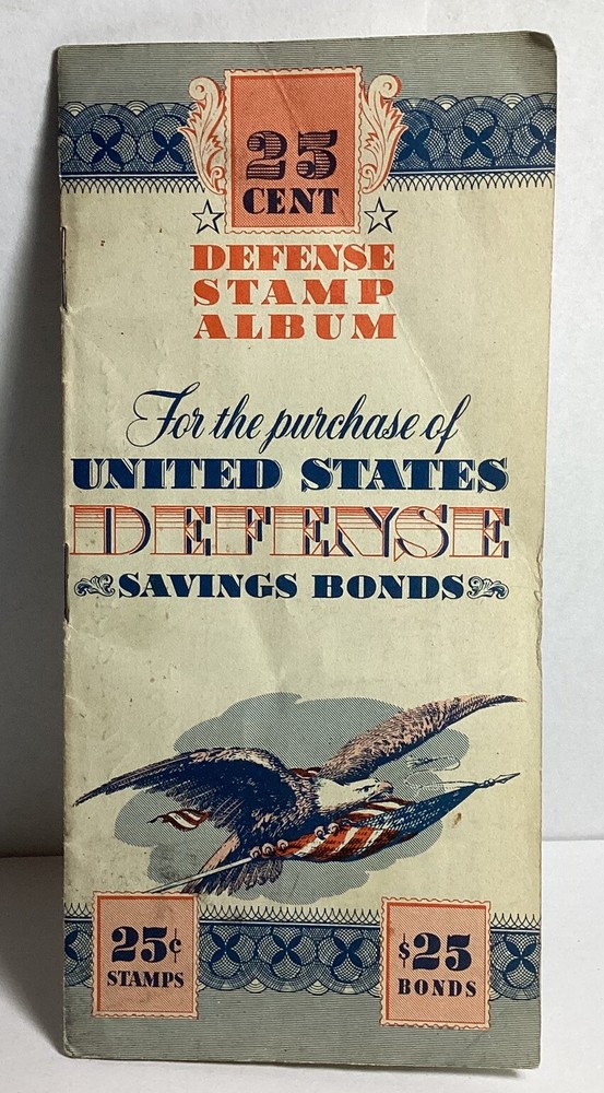WWII Stamp Album For The Purchase Of US Defense Savings Bonds 1941 WW2 12 stamps
