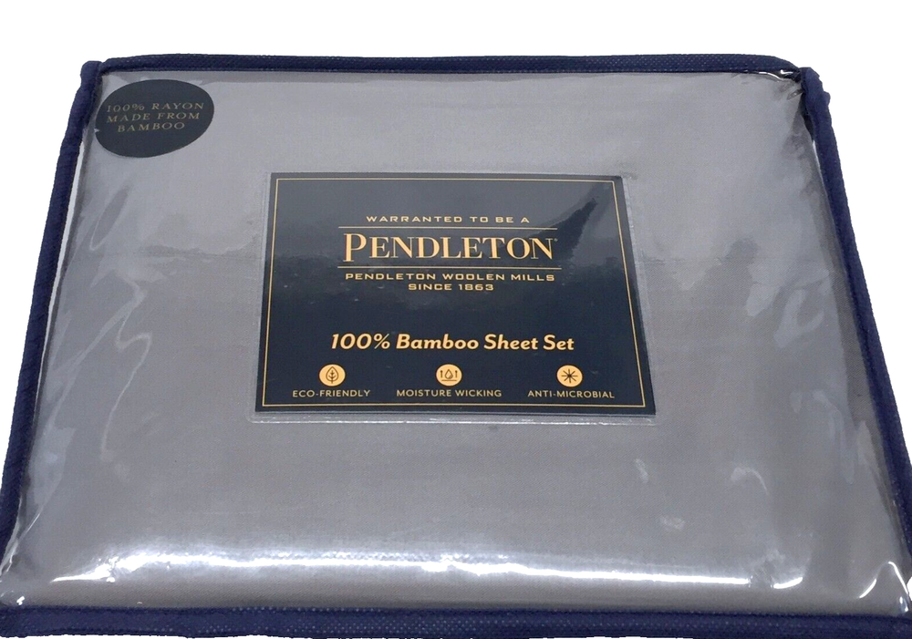 Eco-Friendly Pendleton Rayon Bamboo Twill 4P Sheet Set in Soft Gray – Anti-Odor & Sustainable-image