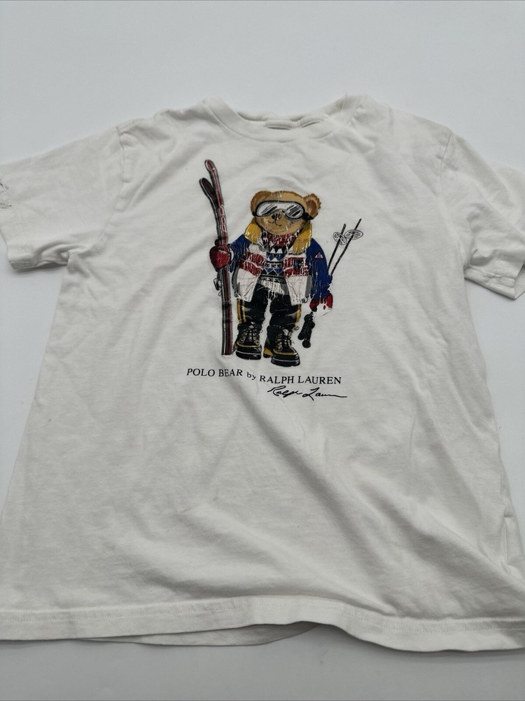 Polo Bear Ralph Lauren T-Shirt Youth Boy Small Graphic Print Logo White..#17106