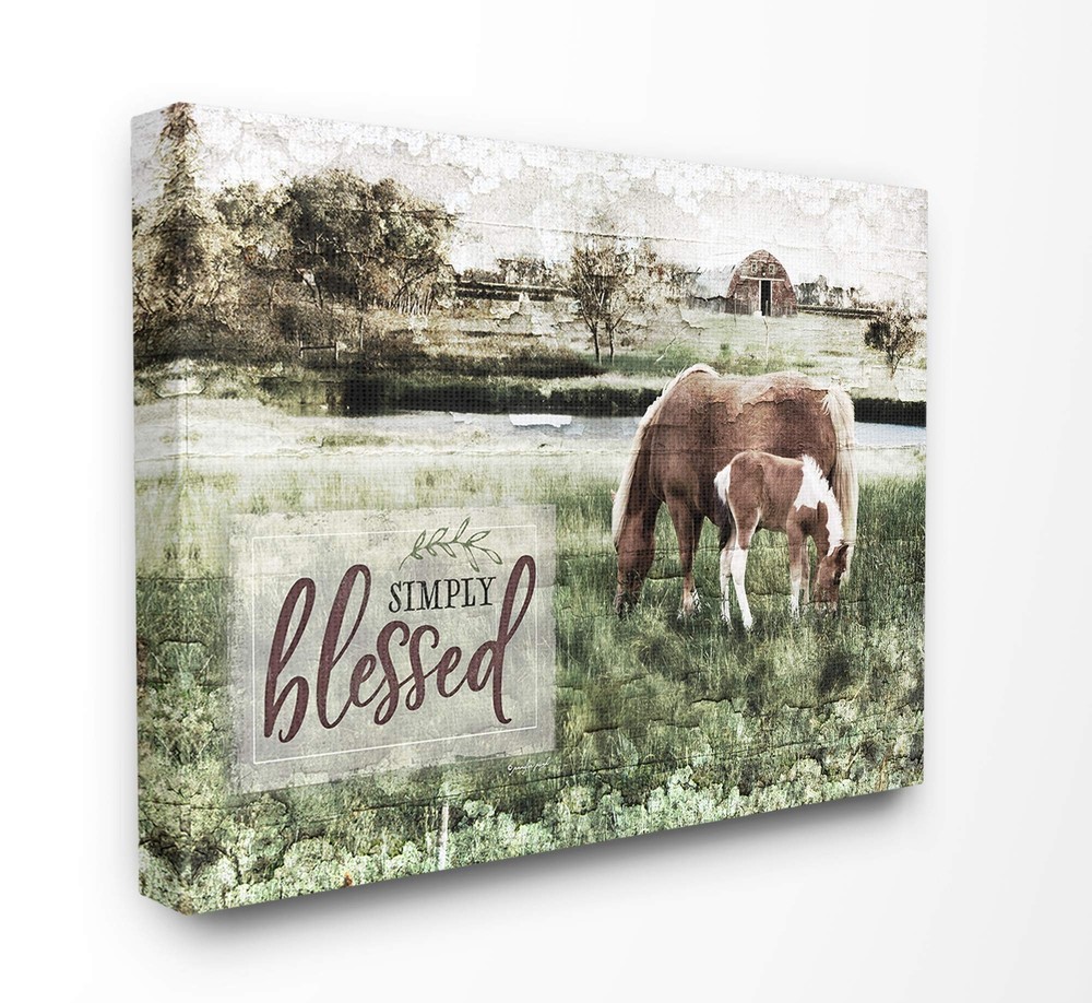 Simply Blessed Distressed Farm Yard Horses Photograph Canvas Wall Art, 30 x 4...