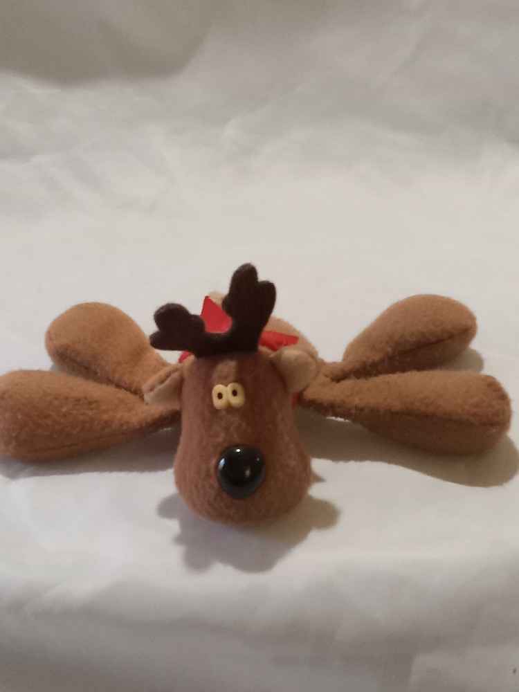 Vtg Rodney Reindeer Plush/Stuffed Animal Hallmark Fade Tag Cross Eyed Red Ribbon