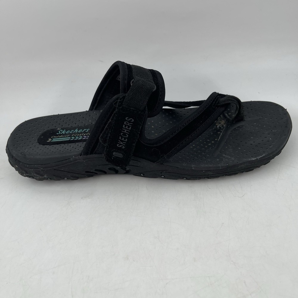 Skechers Reggae Rasta Womens Black Thong Sandals Size 10 Adjustable Strap