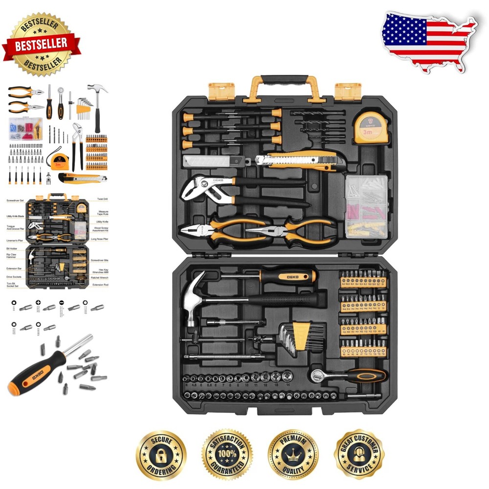 Portable 196-Piece Steel Tool Set with Hammer, Pliers and Accessories - 8.36 lbs