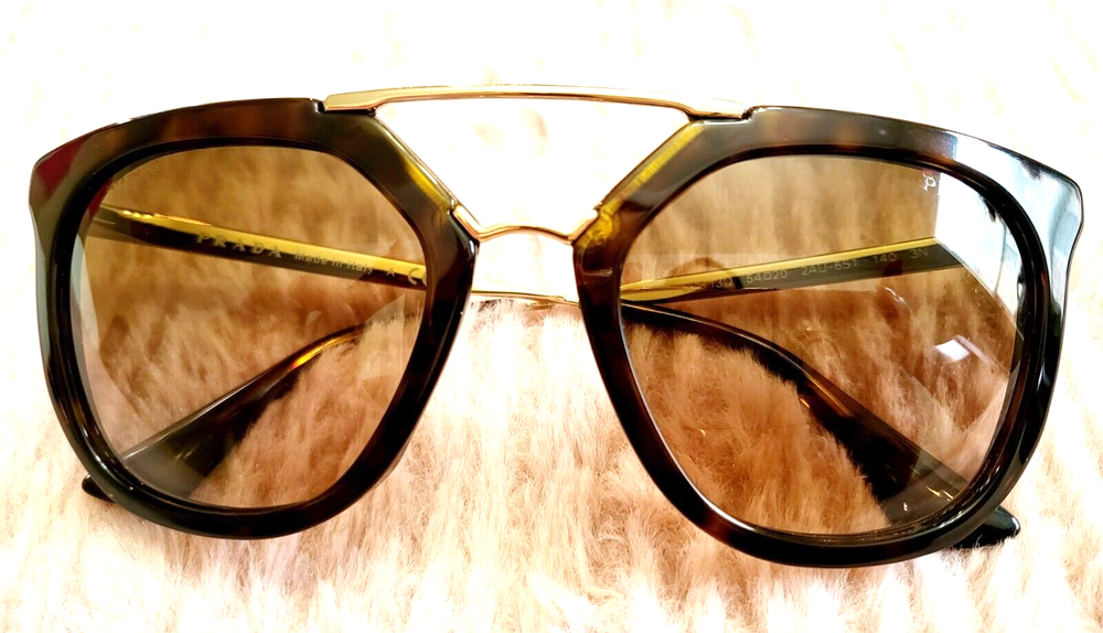 Prada SPR 13Q DHO-452 Gold Brown Tortoise Square Sunglasses Italian Made