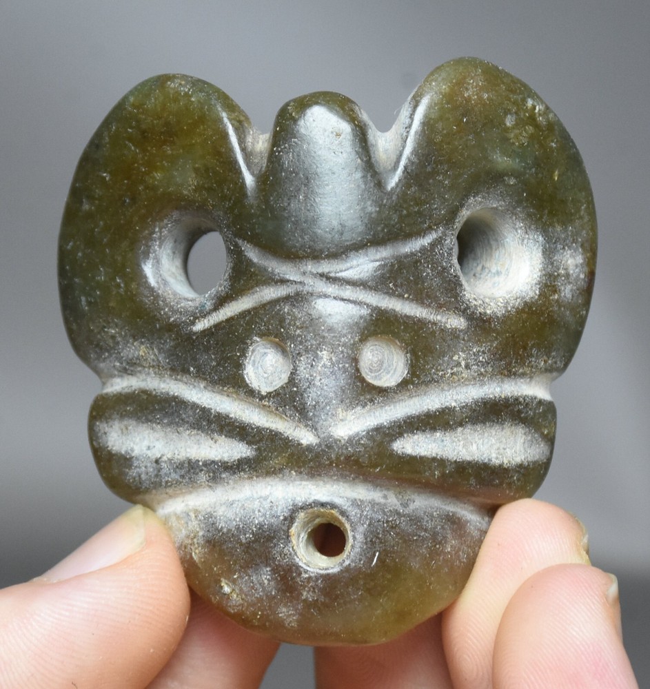 5CM Hongshan Culture Ancient Jade Carved Beast Face Amulet Pendant
